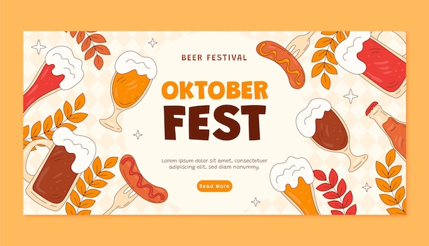 Free Vector hand drawn horizontal banner template for oktoberfest beer festival celebration