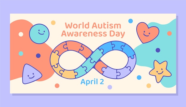 Free Vector hand drawn horizontal banner template for world autism awareness day