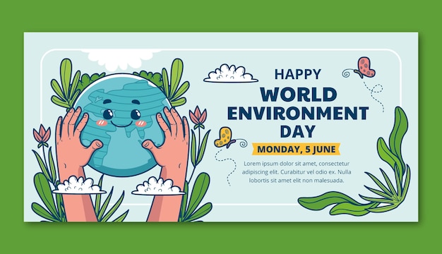 Hand drawn horizontal banner template for world environment day celebration