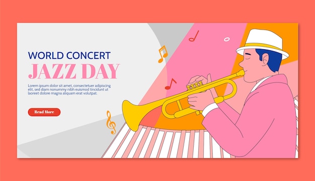 Hand drawn horizontal banner template for world jazz day