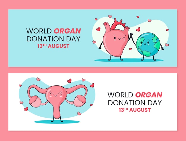 Hand drawn horizontal banner template for world organ donation day