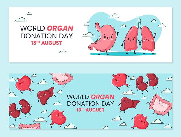 Hand drawn horizontal banner template for world organ donation day