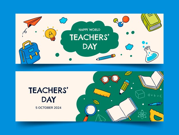 Hand drawn horizontal banner template for world teacher's day celebration