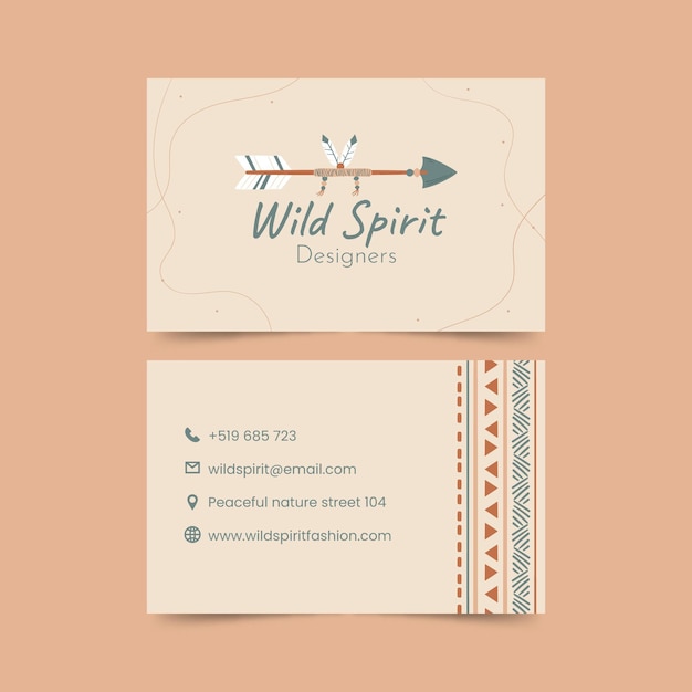 Hand drawn horizontal boho business card template