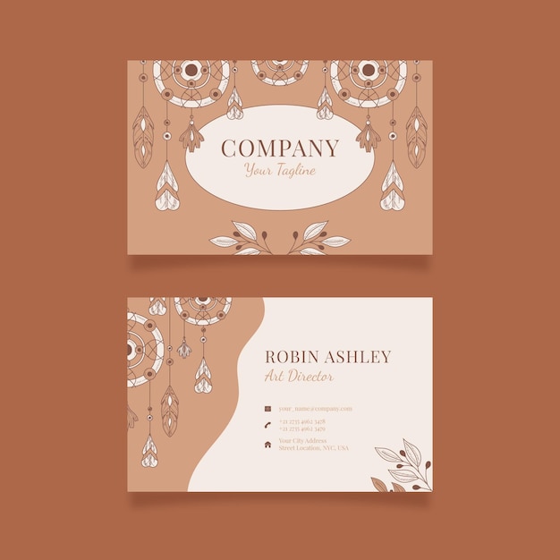 Hand drawn horizontal boho business card template