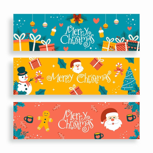 Hand drawn horizontal christmas banners set