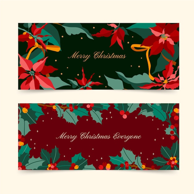 Hand drawn horizontal christmas banners set