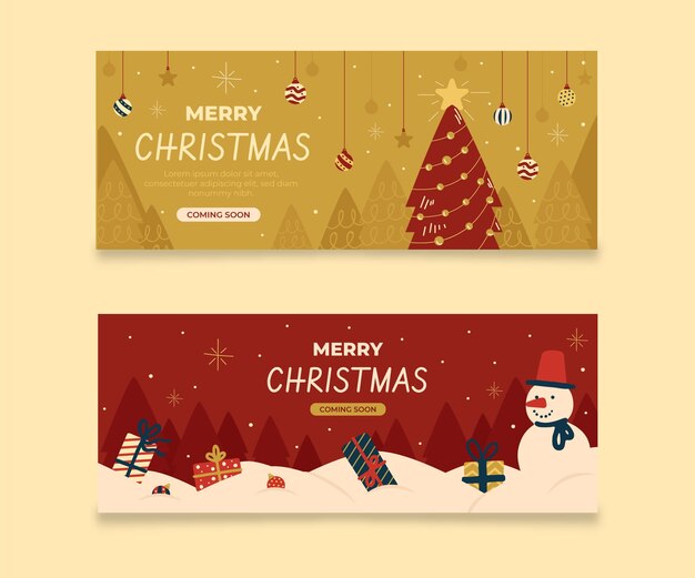 Hand drawn horizontal christmas banners set