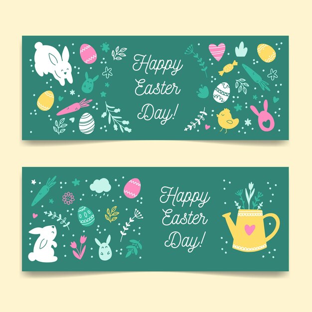 Hand drawn horizontal easter banner set