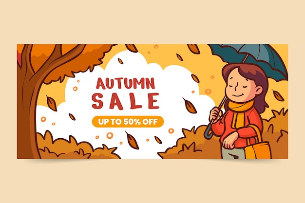 Free vector hand drawn horizontal sale banner for autumn