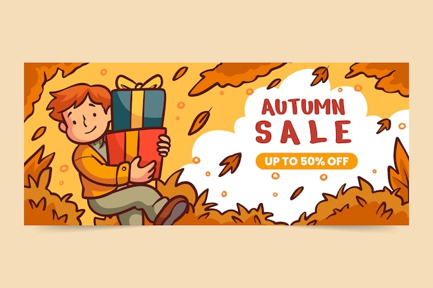 Free vector hand drawn horizontal sale banner for autumn