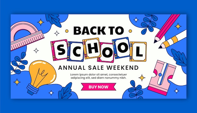 Hand drawn horizontal sale banner template for back to school season