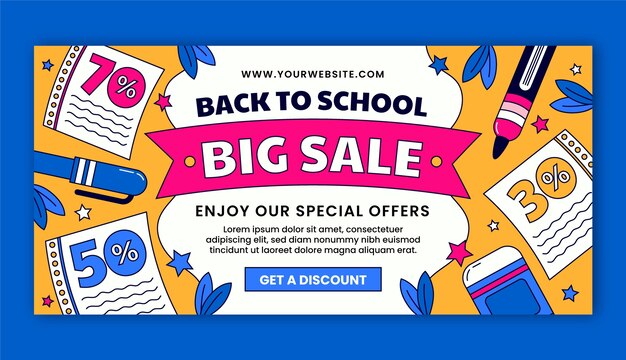 Hand drawn horizontal sale banner template for back to school season