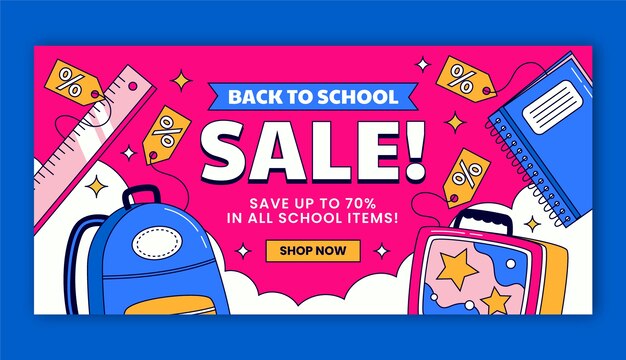 Hand drawn horizontal sale banner template for back to school season