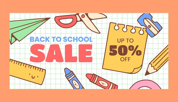 Hand drawn horizontal sale banner template for back to school season