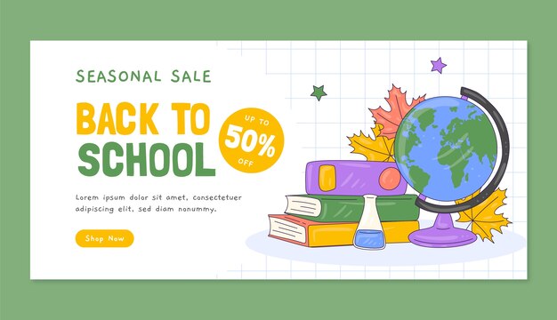 Hand drawn horizontal sale banner template for back to school season