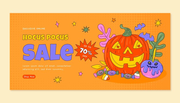 Hand drawn horizontal sale banner template for halloween celebration