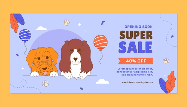 Free Vector hand drawn horizontal sale banner template for international dog day celebration