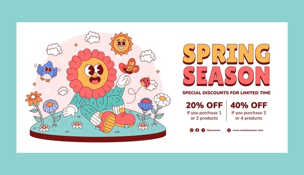 Hand drawn horizontal sale banner template for springtime season