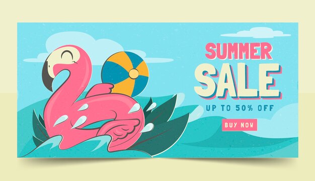 Hand drawn horizontal sale banner template for summer season