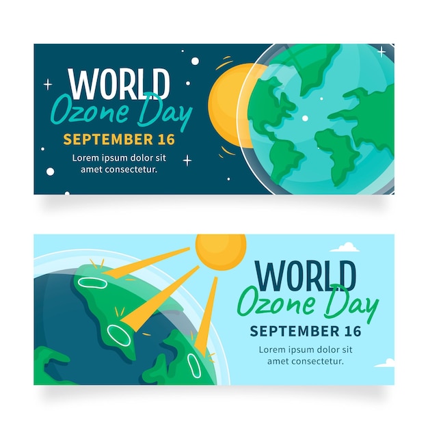 Hand drawn horizontal world ozone day banners set