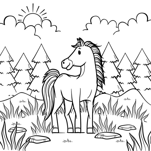 Hand drawn horse outline illustration