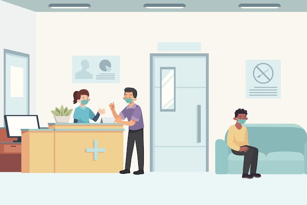 Free Vector hand drawn hospital reception scene