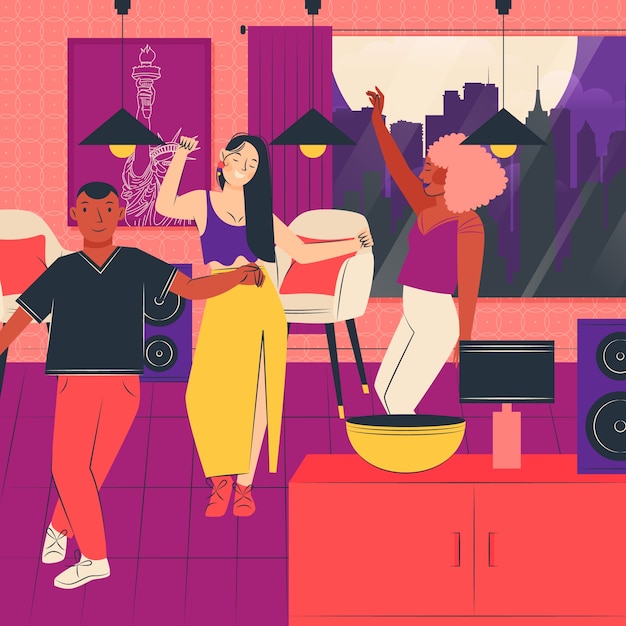 Hand drawn house party illustration