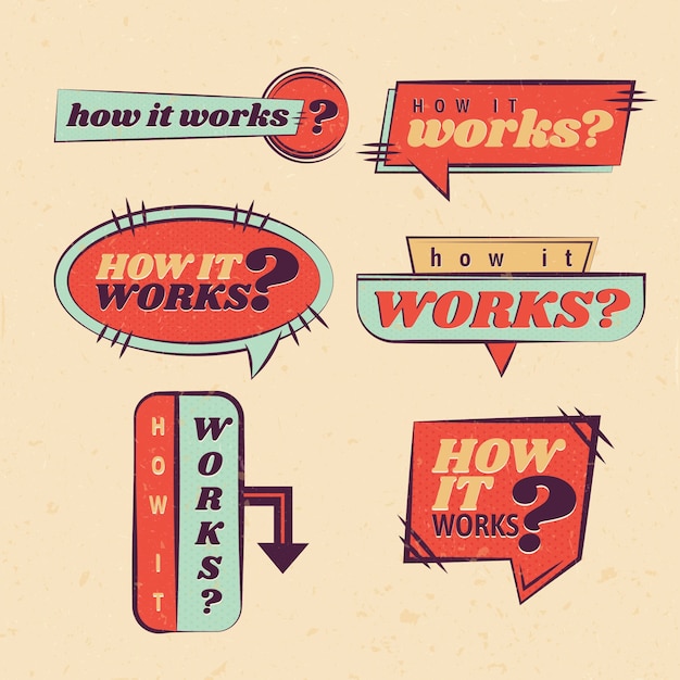 Free Vector hand drawn how it works label set