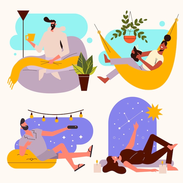 Free Vector hand drawn hygge lifestyle scenes