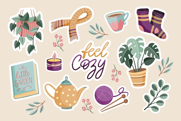 Hand drawn hygge stickers