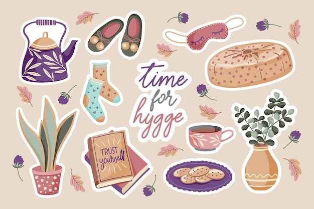 Hand drawn hygge stickers