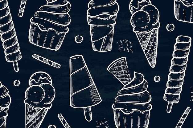 Hand drawn ice cream blackboard background