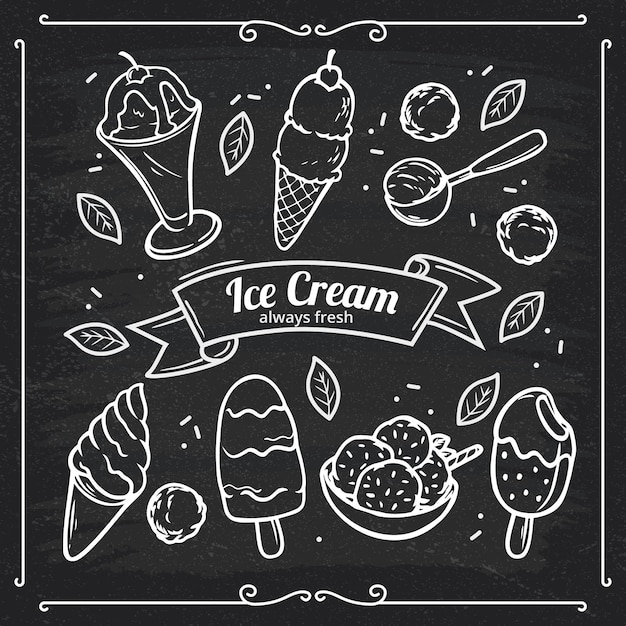 Hand drawn ice cream blackboard background