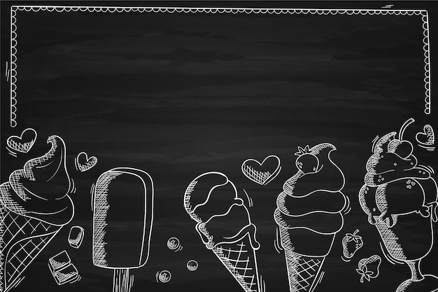 Free vector hand drawn ice cream blackboard background