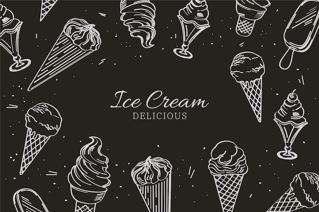 Hand drawn ice cream blackboard background