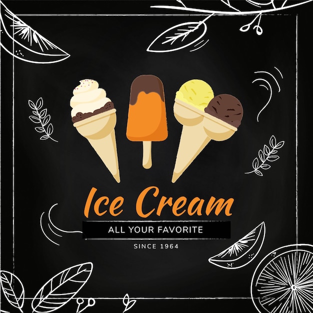 Free Vector hand drawn ice cream blackboard background