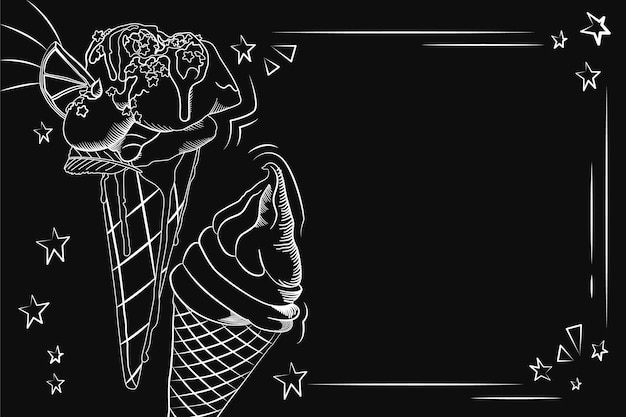 Free vector hand drawn ice cream blackboard background