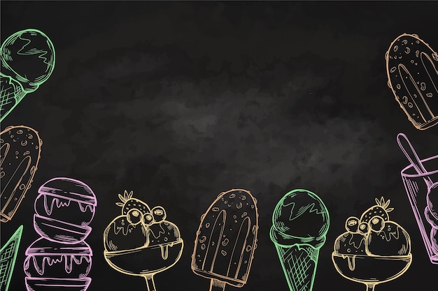 Hand drawn ice cream blackboard background