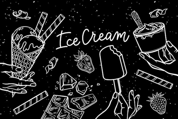 Hand drawn ice cream blackboard background