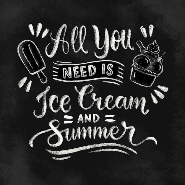 Hand drawn ice cream blackboard lettering