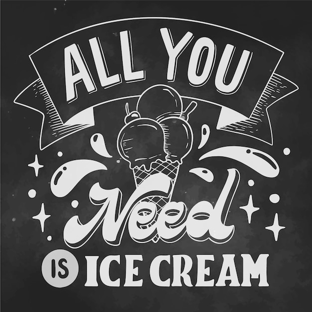 Hand drawn ice cream blackboard lettering