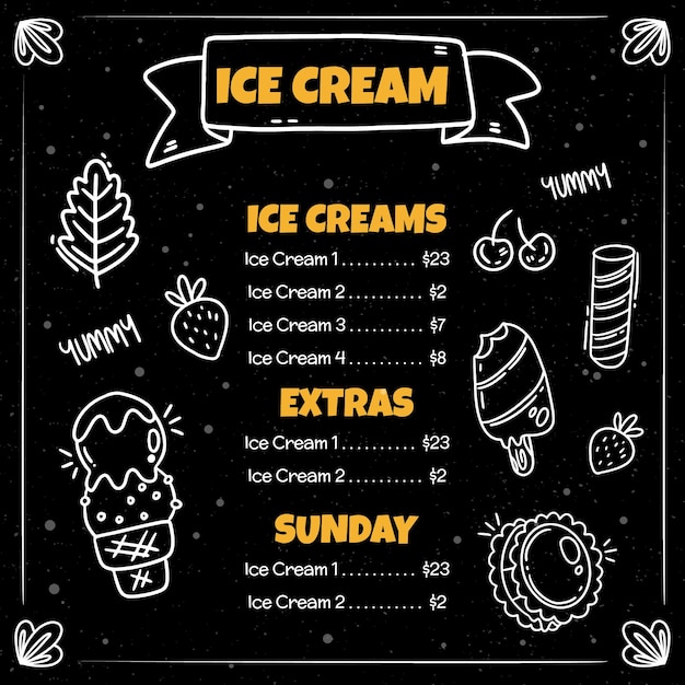 Free Vector hand drawn ice cream blackboard menu template