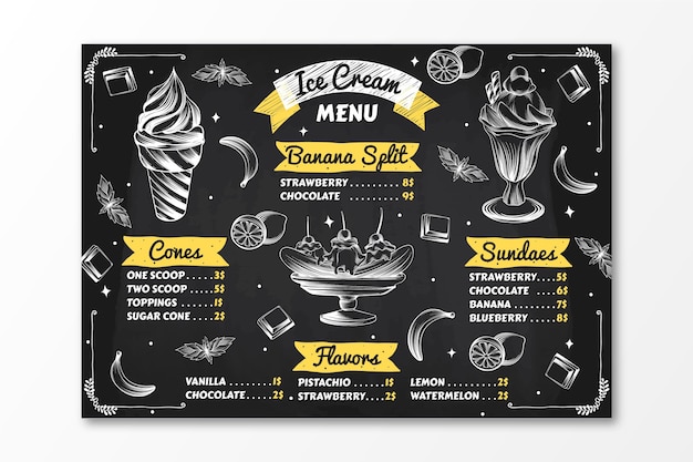 Free Vector hand drawn ice cream blackboard menu template