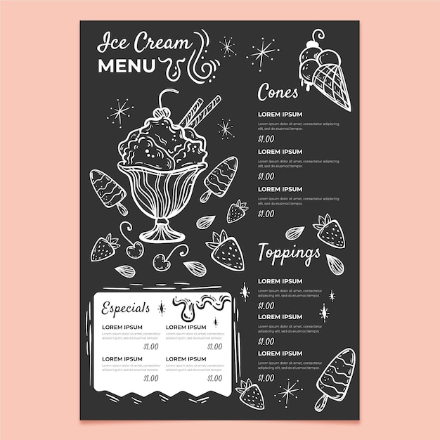 Hand drawn ice cream blackboard menu template