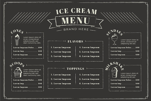 Hand drawn ice cream blackboard menu template