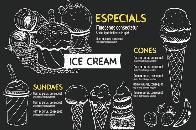 Hand drawn ice cream blackboard menu template