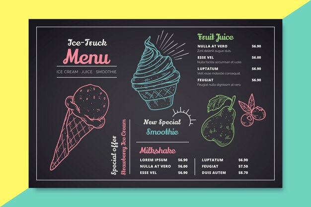 Hand drawn ice cream blackboard menu