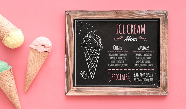 Hand drawn ice cream blackboard menu