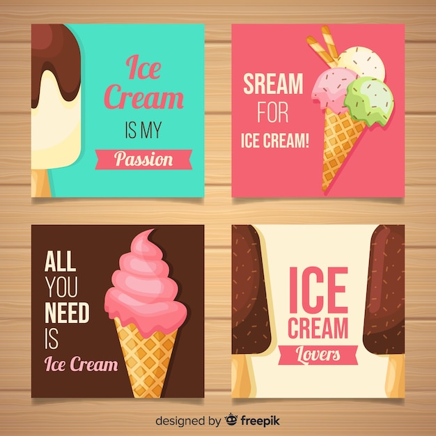 Hand drawn ice cream card collection